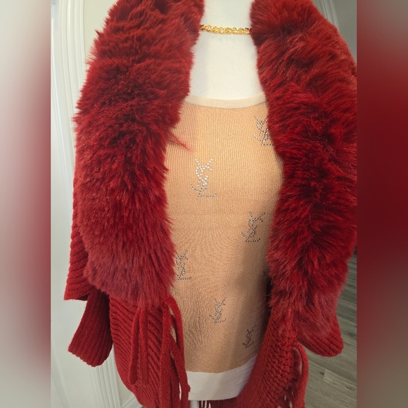 🌹Women's Fur Collar Shawl Cape Women's Knitted Cardigan Cape Top Women's - Picture 2 of 4